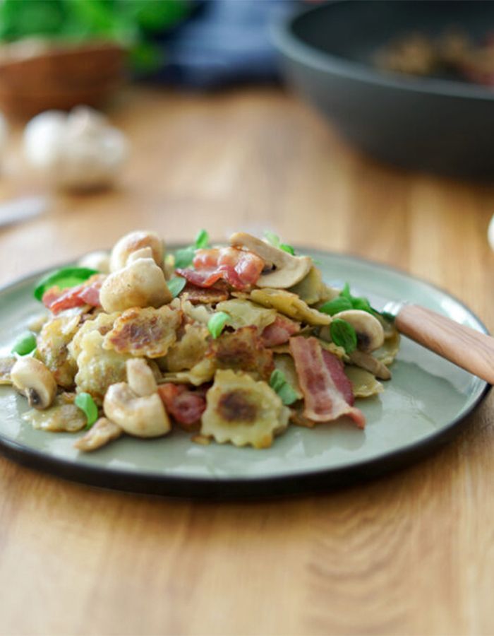 Recette Ravioles à Poêler aux Fromages à la forestière - Lustucru Sélection